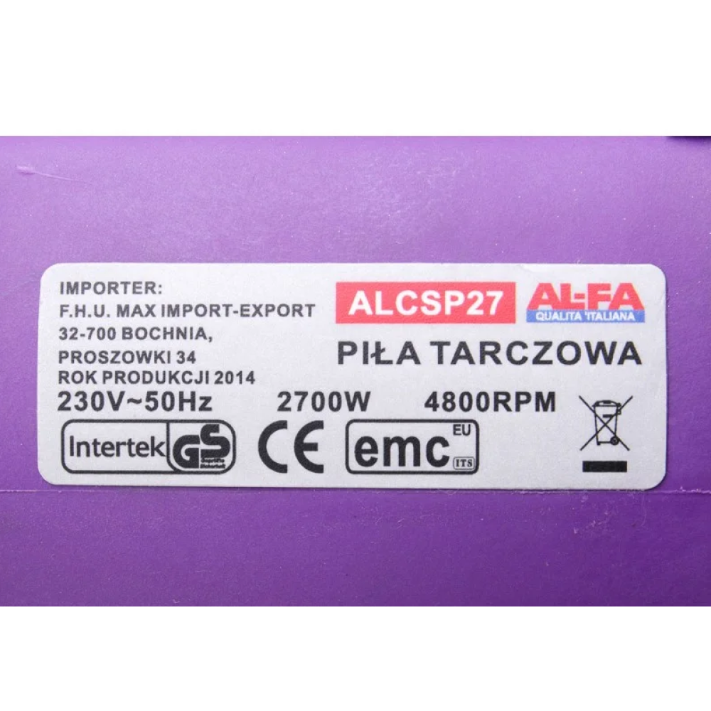 Пила дискова ALFA ALCSP27 2700W