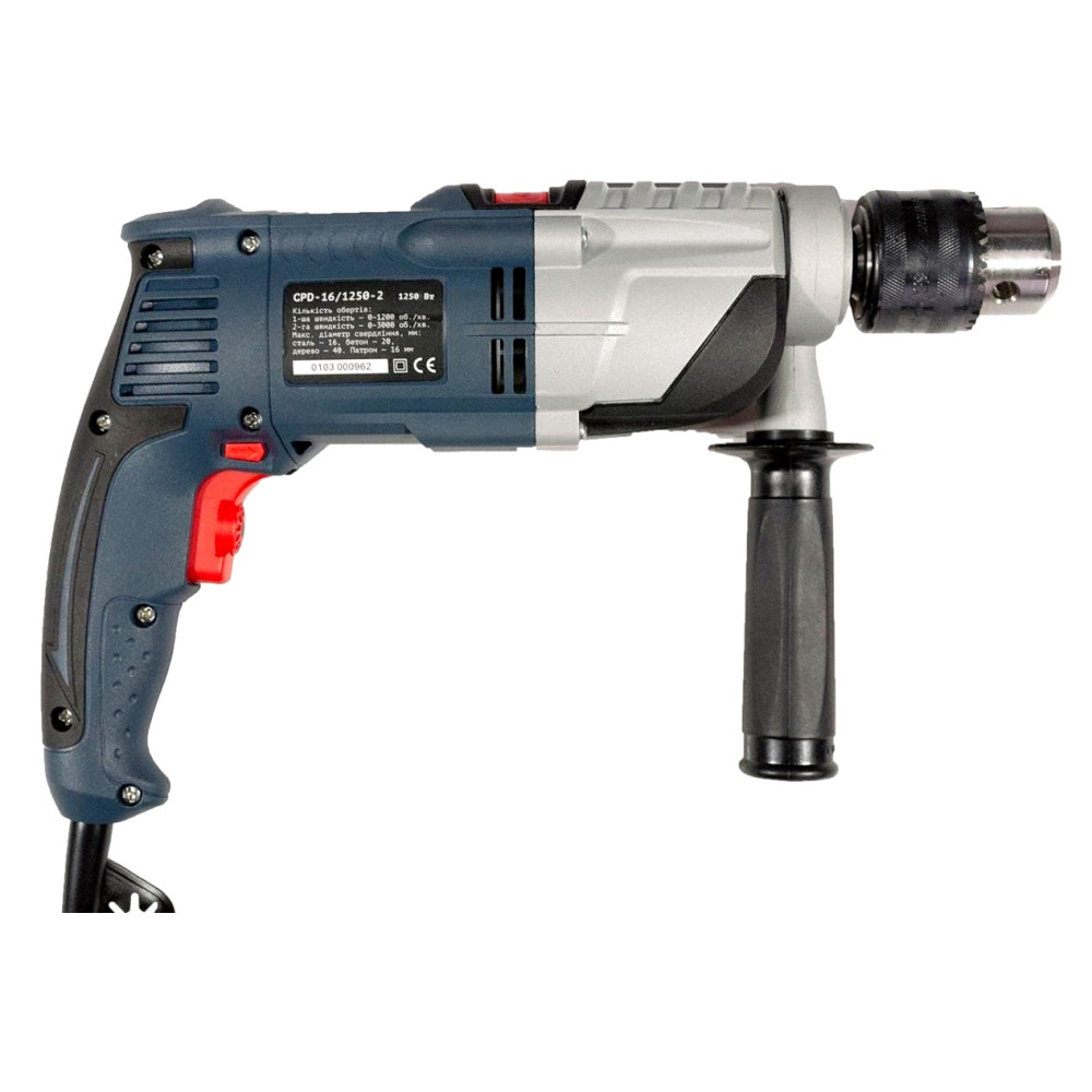 Дриль двошвидкісний ударний Craft CPD 16/1250/2 (патрон Ø16мм, металевий редуктор)
