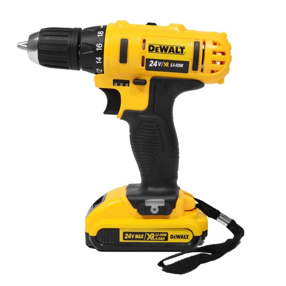 Шуруповерт акумуляторний DeWalt DCD791 (24В, 5 А/год) та набір інструментів у футлярі