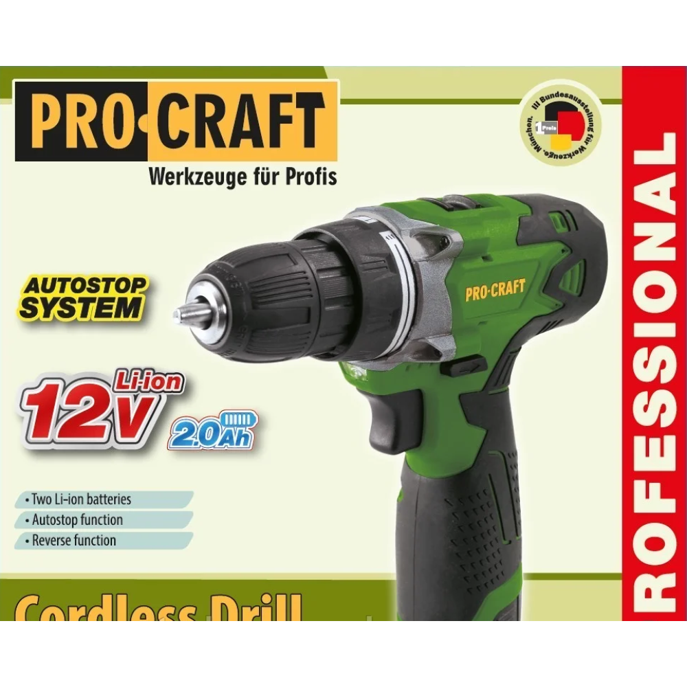Шуруповерт PROCRAFT РА-12 Li COMPACT, дві батареї